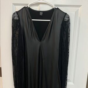 SHEIN Black Dress with Polka Dot Sheer Sleeves